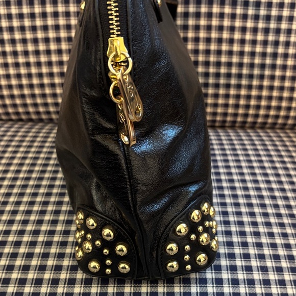 Badgley Mischka Belle black leather satchel with Gold Studs - Picture 5 of 14